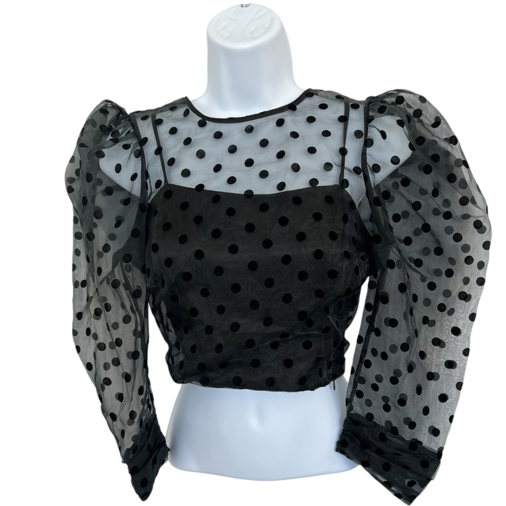 SOLD🖤 EUC ZARA Black Organza Polka Dot Semi-Sheer Crop Top | Women’s Small - Picture 7 of 9